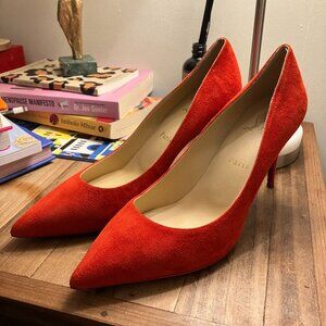 Christian Louboutin Kate Max 100 Suede Point-toe Pumps - Women - Red Heels